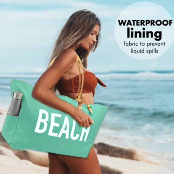 KEHO "Beach Vibes" Large Beach Bag/Tote (Seafoam Green) - Picture 3 of 11